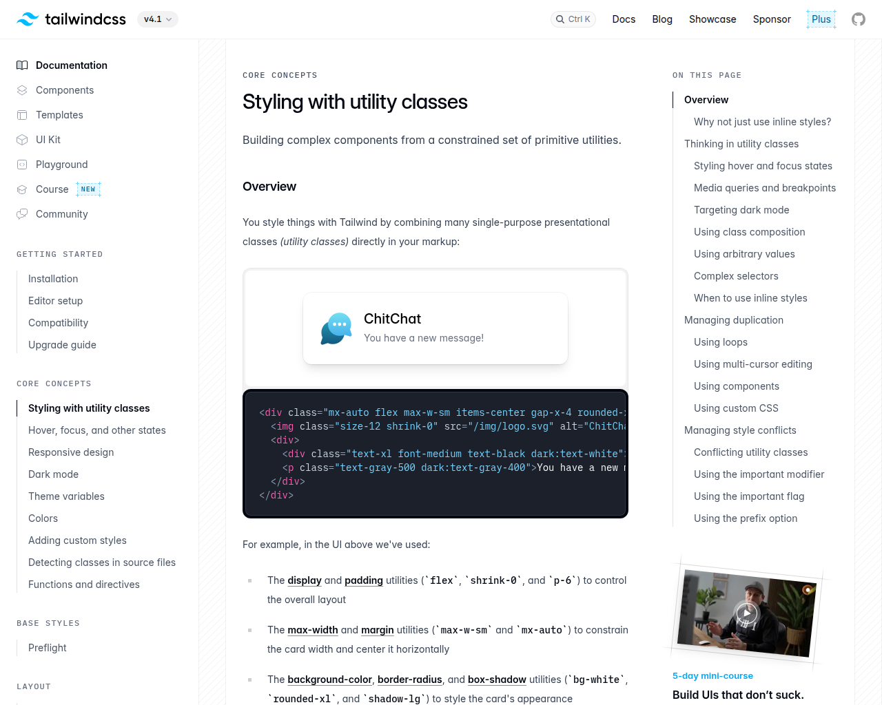 Screenshot of Tailwind CSS