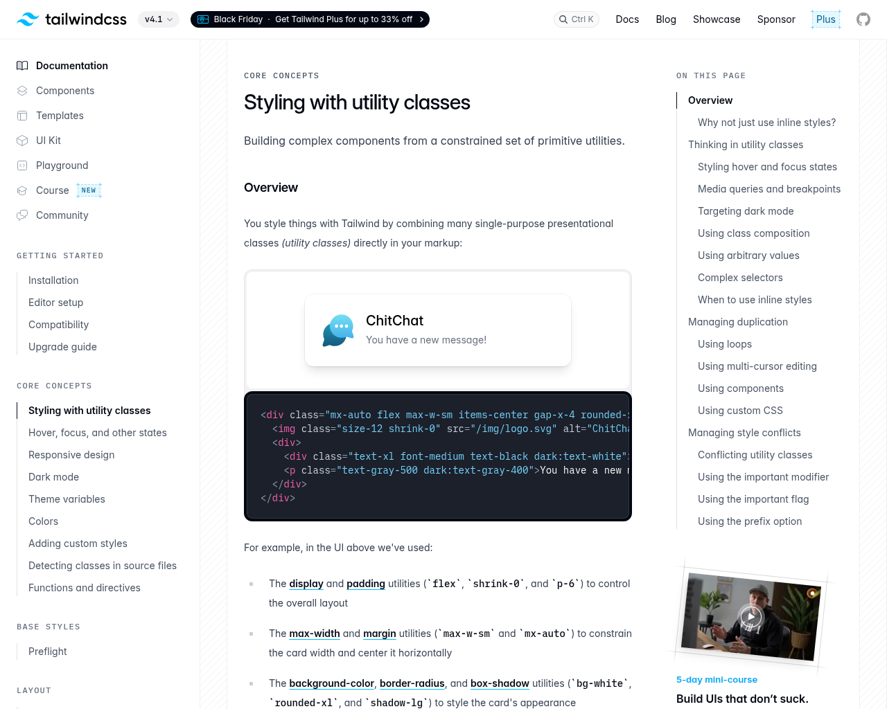 Screenshot of Tailwind CSS